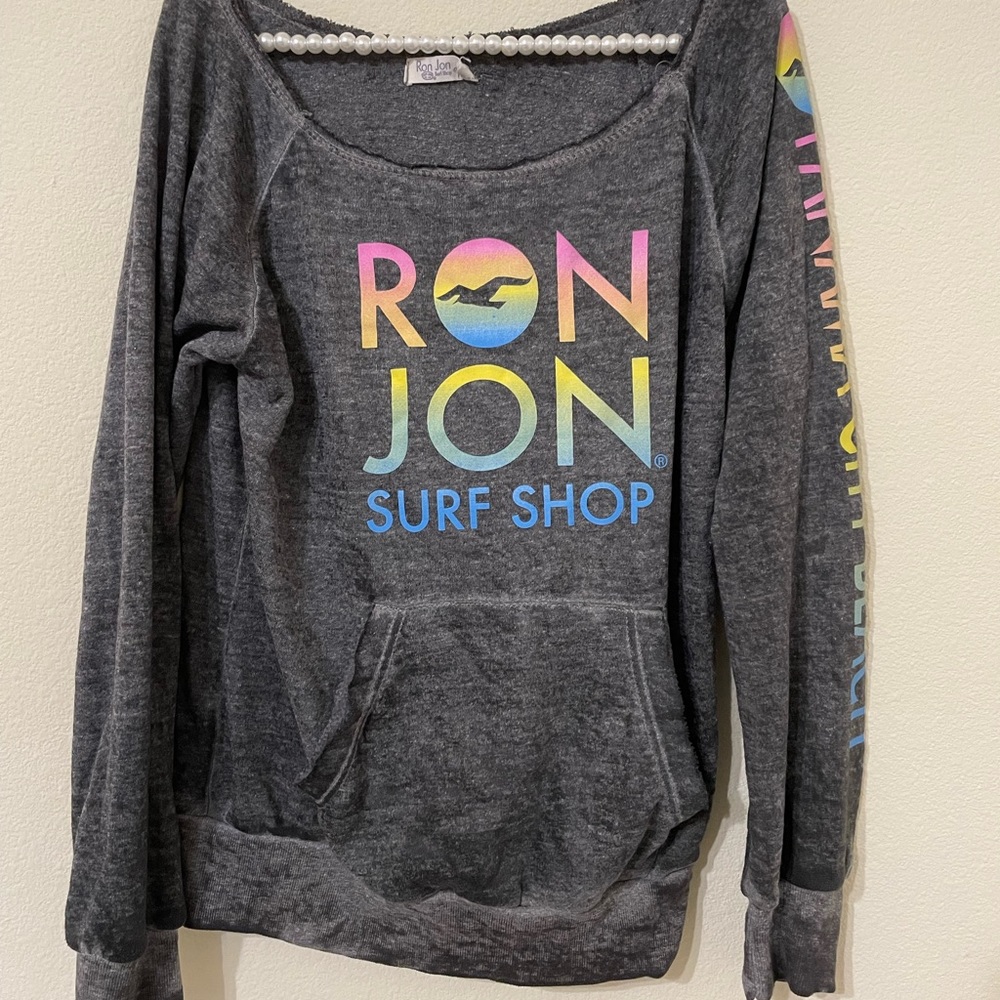 Ron Jon Sur Shop Distressed Pullover Shirt, Rainbow, Loose, Panama City Beach